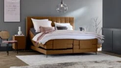 Boxspring Jade Verstelbaar Met Gestoffeerd Matras -Beddengoed Winkel Boxspring Jade verstelbaar met gestoffeerd matras cognac 2