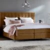 Boxspring Jade Vlak Met Gestoffeerd Matras -Beddengoed Winkel Boxspring Jade vlak met gestoffeerd matras cognac