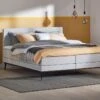 Boxspring Viggo Vlak Met Gestoffeerd Matras -Beddengoed Winkel Boxspring Viggo vlak met gestoffeerd matras oakland grijs
