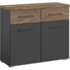 Commode Halifax 2 Deuren En 2 Laden -Beddengoed Winkel Commode Halifax 2 deuren en 2 laden grijs metallic eiken